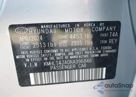 2024 Hyundai Sonata Sel из США, поврежденный, VIN KMHL14JA0RA396846